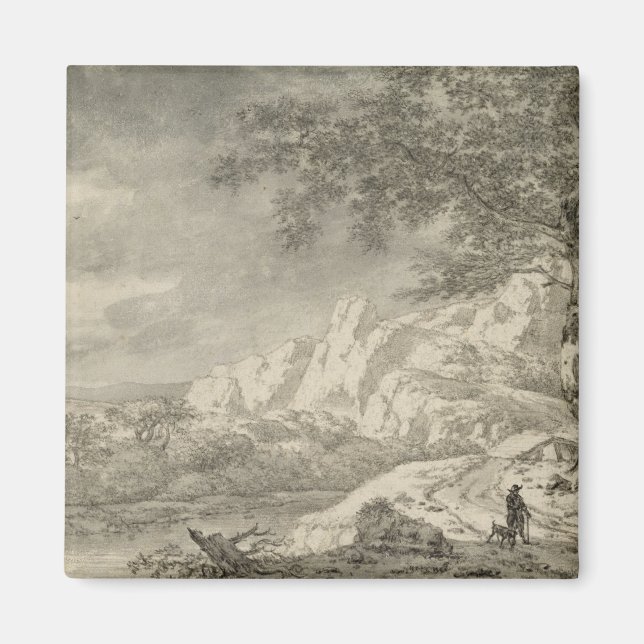 Imán Paisaje montañoso con excursionismo (Frente)