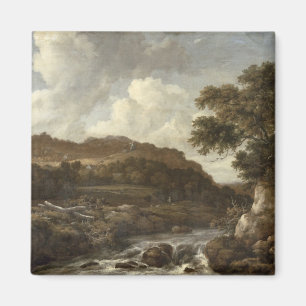 Imán Paisaje montañoso de madera con un torrent