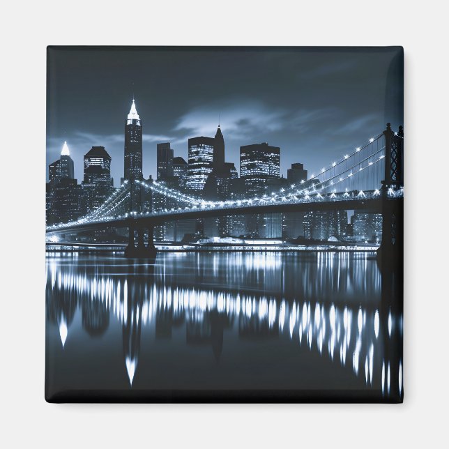 Imán Paisaje nocturno monocromo de Nueva York (Frente)