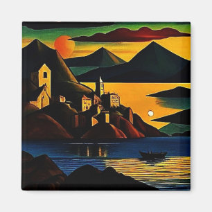 Imán Paisaje nocturno por lago