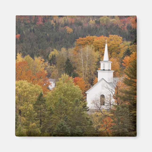 Imán Paisaje otoñal con iglesia, Vermont, Estados Unido (Frente)