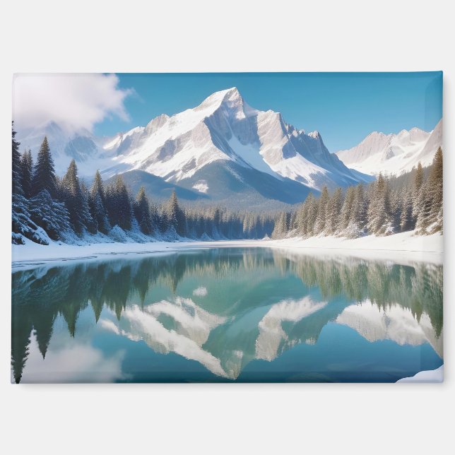 Imán Paisaje Panorámico Montañas Lago Naturaleza Tranqu (Anverso)