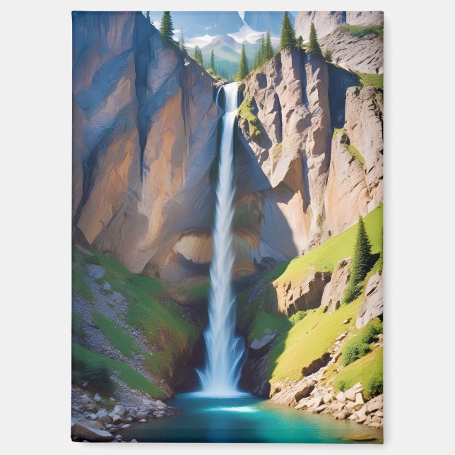 Imán Paisaje pintoresco Montañas Cascada (Anverso)