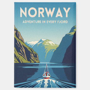 Imán Paisaje Retro del Fiordo de Noruega Viaje Vintage