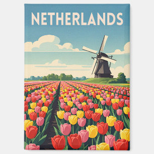 Imán Paisaje Retro Vintage de Viajes a Holanda Tulipane