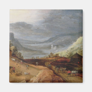 Imán Paisaje rural con un granjero que frena los