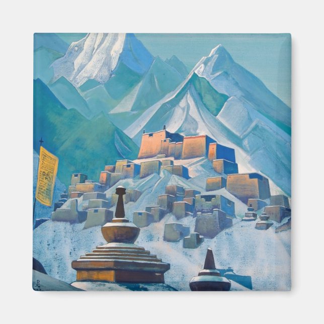 Imán Paisaje tibetano en los picos de la montaña Himala (Frente)