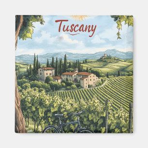 Imán Paisaje toscano con viñedos y bicicleta