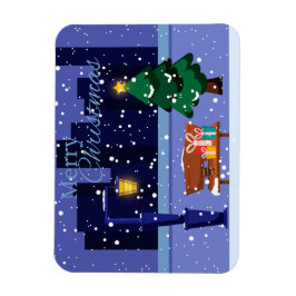 Imán Paisaje urbano con lámpara de calle, árbol y gif