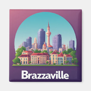 Imán Paisaje urbano de Brazzaville con catedral históri