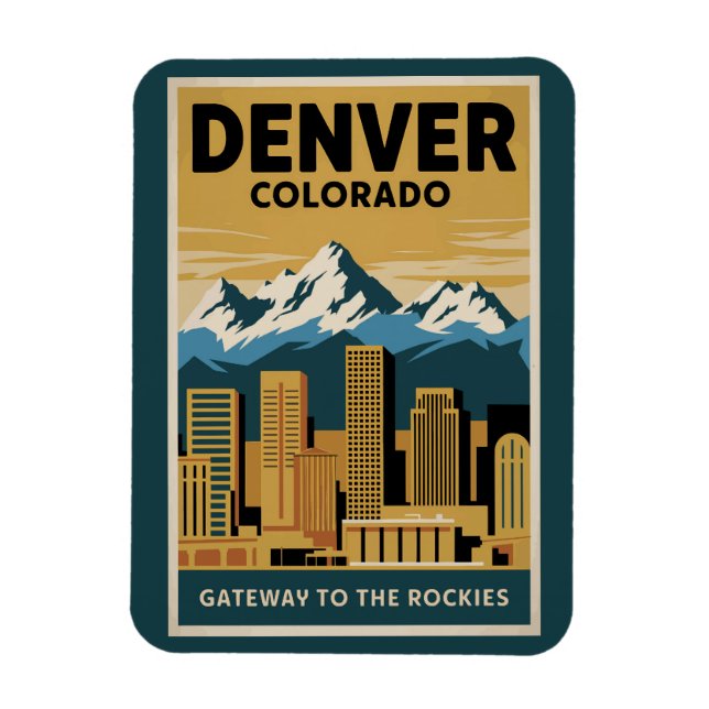 Imán Paisaje urbano de Denver Colorado Arte de viaje Vi (Vertical)