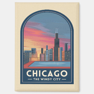Imán Paisaje urbano del atardecer de Chicago de viaje v