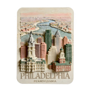 Imán Paisaje Urbano Texturizado Moderno de Filadelfia