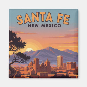 Imán Paisaje urbano vintage de Santa Fe Nuevo México Vi