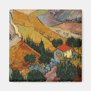 Imán Paisaje Van Gogh con Casa y Flores