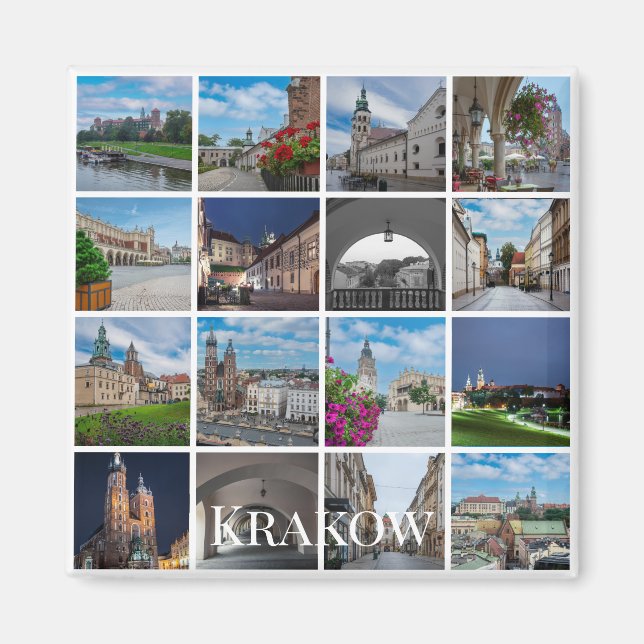 Imán Paisajes del casco antiguo de Cracovia, Polonia (Frente)