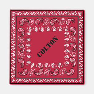 Imán Paisley Bandana occidental roja y negra personaliz