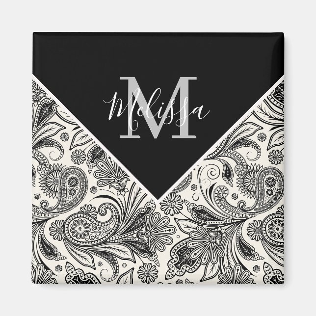 Imán Paisley en blanco y negro (Frente)