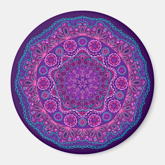 Imán Paisley morada y azul Mandala (Frente)
