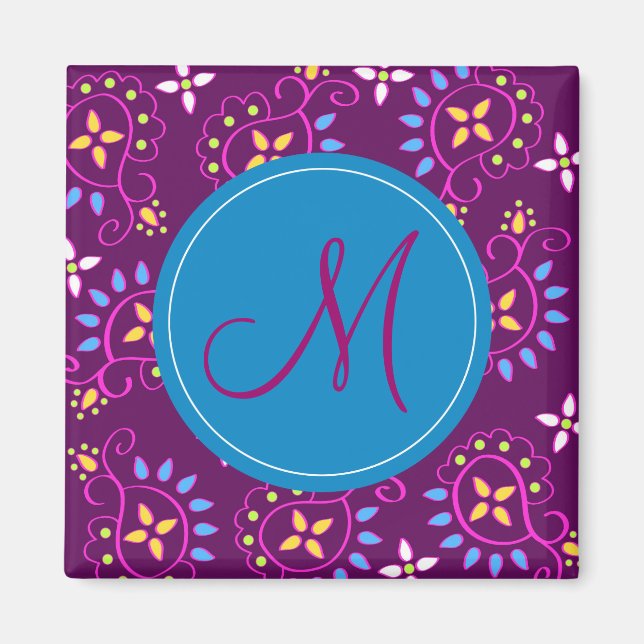 Imán Paisley sobre morado con monograma "M" (Frente)