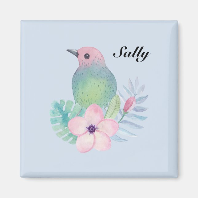 Imán Pájaro acuarela y flor (Frente)