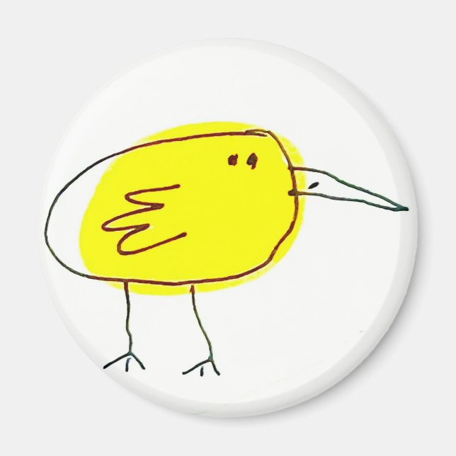 Imán Pájaro Amarillo Divertido Doodle  (Frente)