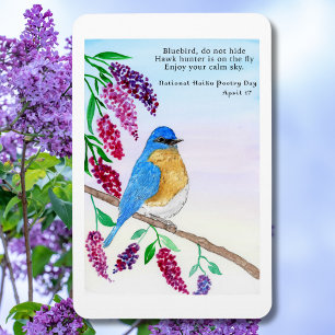 Imán Pájaro Azul Acuarela Haiku Nacional En Árbol De Li