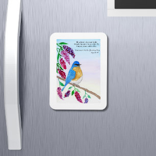 Imán Pájaro Azul Acuarela Haiku Nacional En Árbol De Li