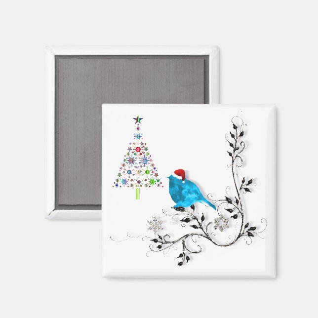 Imán Pájaro azul y árbol de Navidad! (Anverso/Reverso)