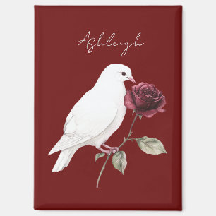 Imán Pájaro Blanco Rosa Roja
