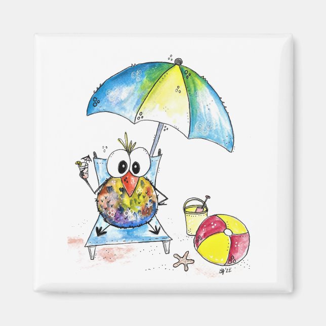 Imán Pájaro caprichoso en la playa (Frente)