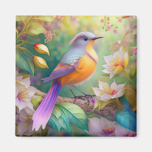 Imán Pájaro de fantasía de cabeza lavanda y pecho naran