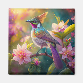 Imán Pájaro de fantasía Jay Arcoíris con cresta naranja
