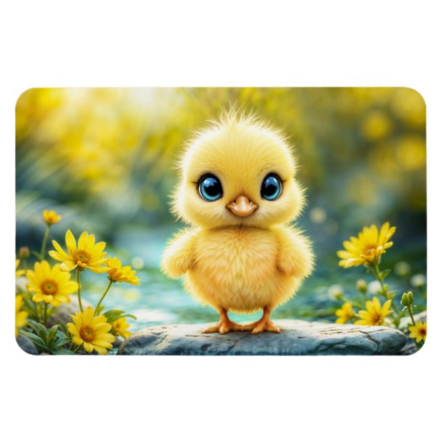 Imán Pájaro dulce primavera pradera flores amarillas (Horizontal)