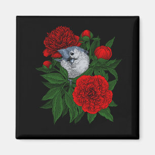 Imán Pájaro en un ramo de peonía rojo