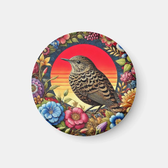 Imán Pájaro entre flores coloridas (Frente)