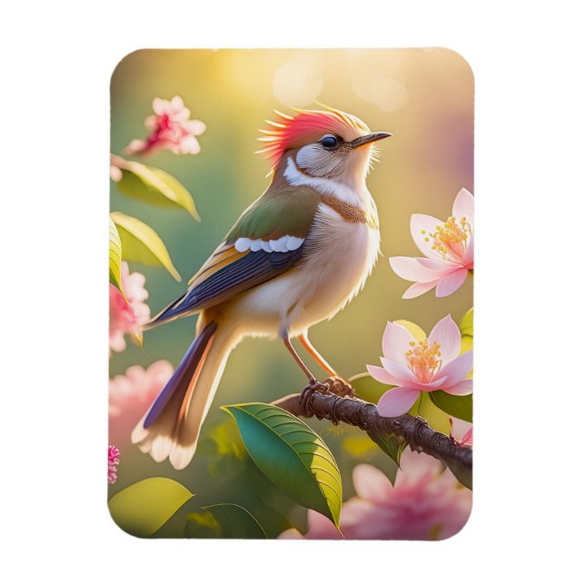 Imán Pájaro Fantasía de Cabeza Roja y Pecho Búfalo (Vertical)