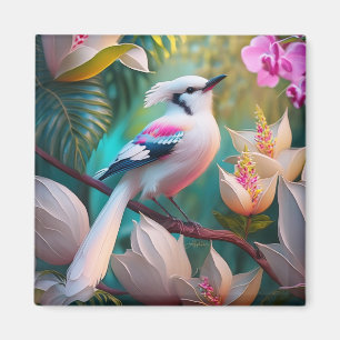 Imán Pájaro Fantasía de Cresta Blanca y Pecho Rosado