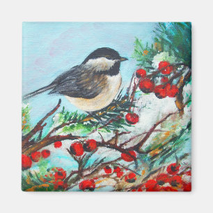 Imán Pájaro Negro-Capsulado invierno Chickadee-Dulce