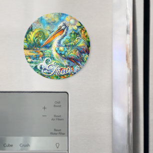 Imán Pájaro pelicano personalizado en floral de Wonderl