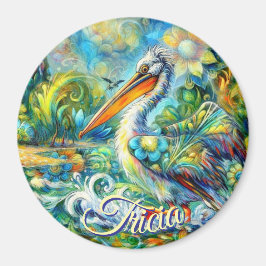 Imán Pájaro pelicano personalizado en floral de Wonderl