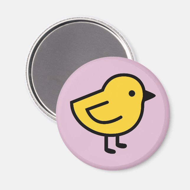 Imán Pájaro Pollito Amarillo Sobre Un Rosa (Anverso/Reverso)