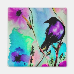 Imán Pájaro púrpura y negro acuarela