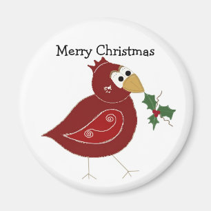 Imán Pájaro rojo caprichoso con espiral de Holly