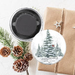 Imán Pájaro rojo cardenal de los pinos de invierno verd<br><div class="desc">Rústico Green Winter Pine Trees el Cardenal Rojo de los Navidades de vacaciones en acuarela de pájaro. Celebra las vacaciones con este diseño simple y moderno, no fotográfico, tarjetas de color natural! Con un día nevado en una montaña con pinos altos, pintados en suave verde acuático y un pájaro rojo...</div>