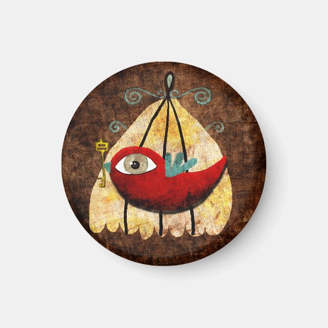 Imán Pájaro rojo vintage (Frente)