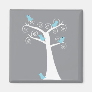 Imán Pájaros Azules Claros en un Árbol Blanco Caprichos