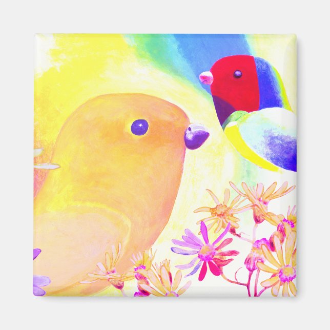 Imán Pájaros Brillantes de Tie-Dye (Frente)