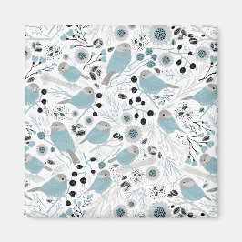 Imán Pájaros Cute de pollo Flores azules grises Berries