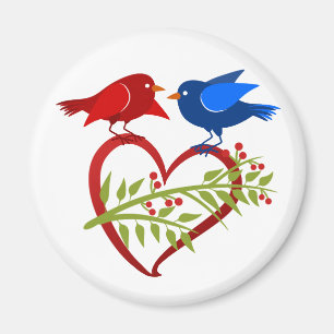 Imán Pájaros de amor azules y rojos con corazón